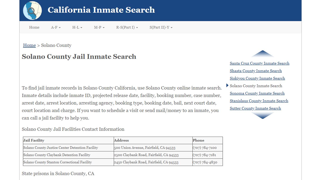 Solano County Jail Inmate Search